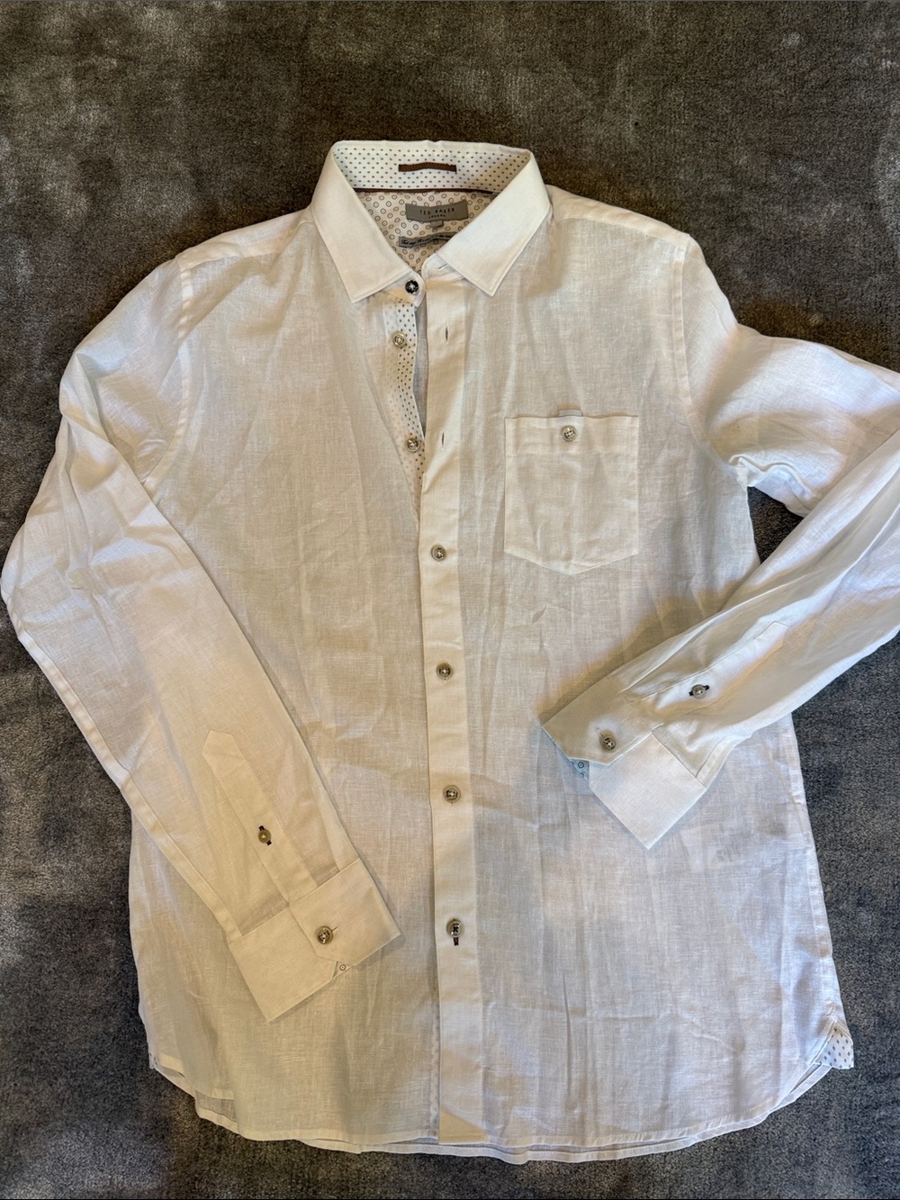 Ted Baker White Linen Blend Long-Sleeve Dress Shirt